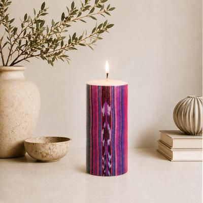 'Mayan Zaculeu Textile-Themed Handmade Paraffin Pillar Candle'