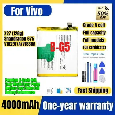 B-G5 pour Vivo X27 (128g)/Snapdragon 675/V1829T/A/V1838A Batterie de téléphone, remplacement haute capacité, cellule de qualité A avec outils