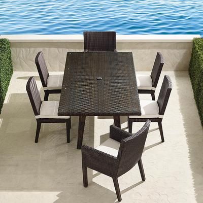 Palermo 7-pc. Rectangular Dining Set in Bronze Wicker - Snow with Logic Bone Piping - Frontgate