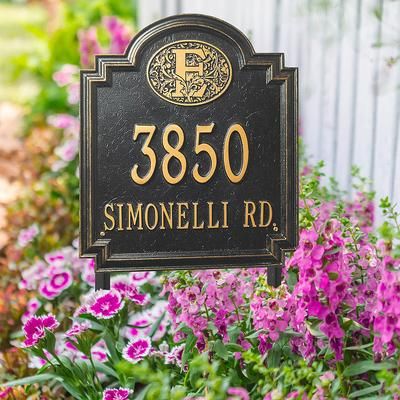 Designer Square Lawn Address Plaque - Bronze/Gold Plaque with Medallion, Standard, 1 Line - Frontgate