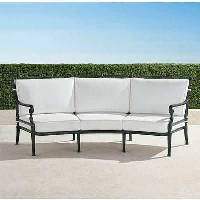 Carlisle Curved Sofa with Cushions in Onyx Aluminum - Sunbrella Rain, Rain Gingko - Frontgate