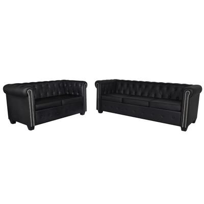 vidaXL Divani Chesterfield a 2 Posti e a 3 Posti in Similpelle Nero