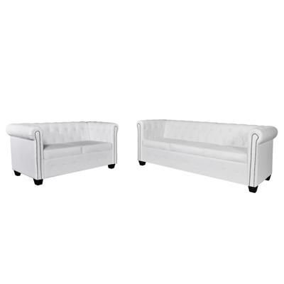 vidaXL Divani Chesterfield a 2 Posti e a 3 Posti in Similpelle Bianco