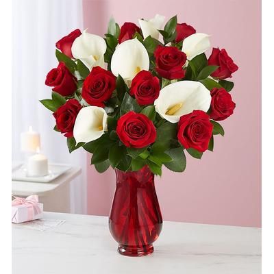 1-800-Flowers Flower Delivery Stunning Red Rose & Calla Lily Bouquet W/ Red Vase | 100% Satisfaction Guaranteed