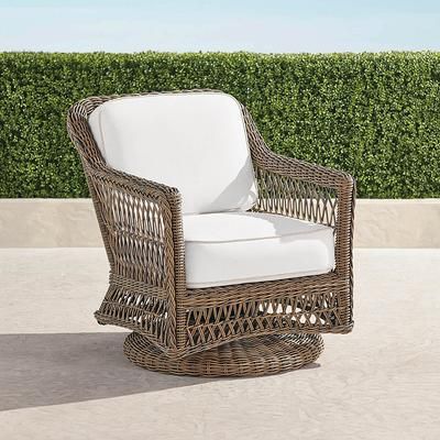 Hampton Swivel Lounge Chair in Driftwood Finish - Standard, Cara Stripe Cobalt - Frontgate