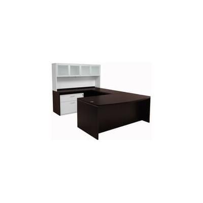 Mocha Bow Front Conference U-Desk w/Glass Door Hutch