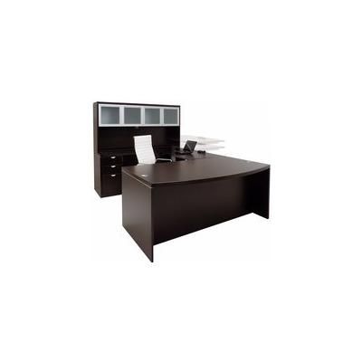 Mocha Electric Lift Adjustable Bridge U-Desk w/Hutch