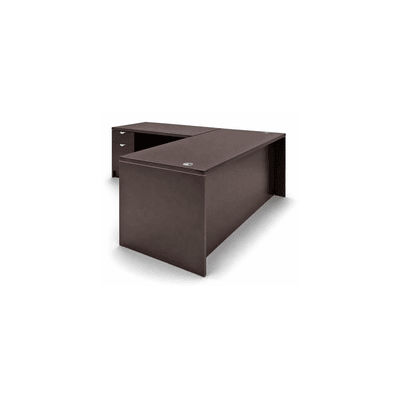 Mocha L-Shaped Executive Desk w/6 Drawers