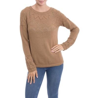 Peruvian Evening in Camel,'Knit Camel Baby Alpaca Pullover Sweater from Peru'