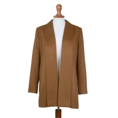 Elegance in Caramel,'South American Baby Alpaca Blend Open Front Coat in Caramel'
