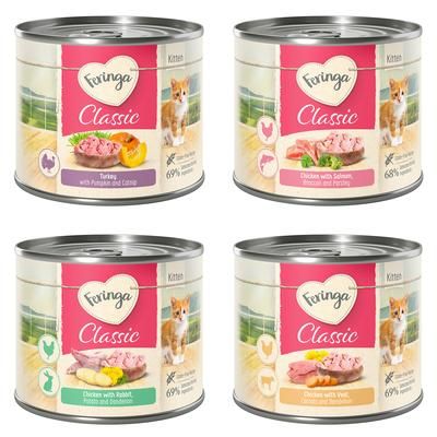 Feringa Classic Meat Menù Kitten 24 x 200 g - Mix 2: Pollo, Tacchino, Coniglio, Salmone