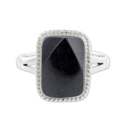 Black jade cocktail ring, 'Black Maya Princess'