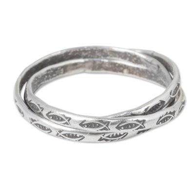 Silver band rings, 'Three Karen Rivers' (set of 3)