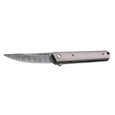 Boker USA Kwaiken Damascus Folding Knife3.5inDamascus SteelStandard EdgeGrayTitanium Handle 01BO297DAM