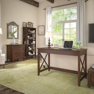 Key West 48W Writing Desk w/ Lateral File & 5 Shelf Bookcase in Bing Cherry - Bush Furniture KWS004BC