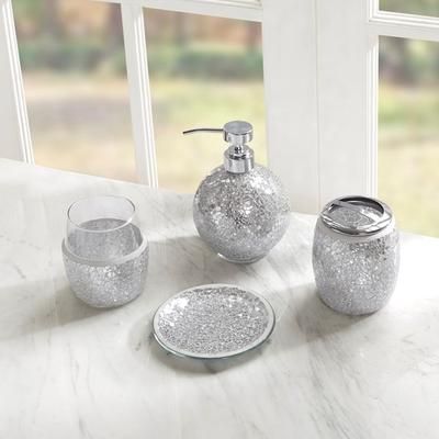 Madison Park Mosaic 4 Piece Bath Accessory Set in Silver - Olliix MP71-4895