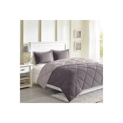 Madison Park Essentials Larkspur Twin/Twin XL Reversible Down Alternative 3M Scotchgard Comforter Mini Set in Charcoal/Grey - Olliix MPE10-614