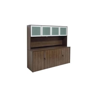 Modern Walnut 4-Door Storage Credenza w/Hutch