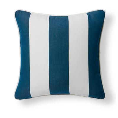 Awning Stripe Piped Outdoor Pillow - 16" Square, 16" Square/Awning Stripe Neptune - Grandin Road
