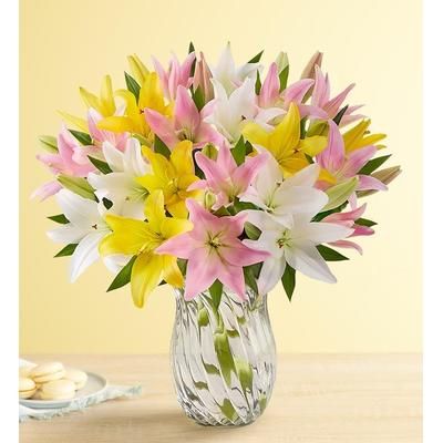 1-800-Flowers Seasonal Gift Delivery Sweet Spring Lily Double Bouquet W/ Clear Vase | Happiness Delivered To Their Door