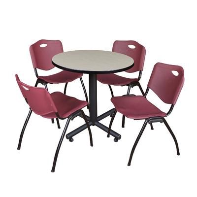 "Kobe 30" Round Breakroom Table in Maple & 4 'M' Stack Chairs in Burgundy - Regency TKB30RNDPL47BY"
