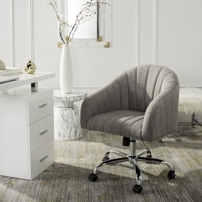 Themis Linen Chrome Leg Swivel Office Chair in Grey/Chrome - Safavieh OCH4503A