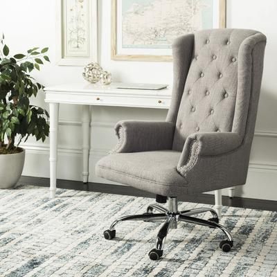 Ian Linen Chrome Leg Swivel Office Chair in Grey/Chrome - Safavieh OCH4504A