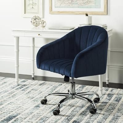 Themis Velvet Chrome Leg Swivel Office Chair in Navy/Chrome - Safavieh OCH4503B