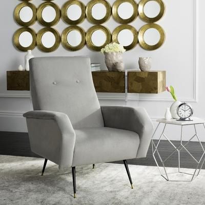 Aida Velvet Retro Mid Century Accent Chair in Grey - Safavieh FOX6258B