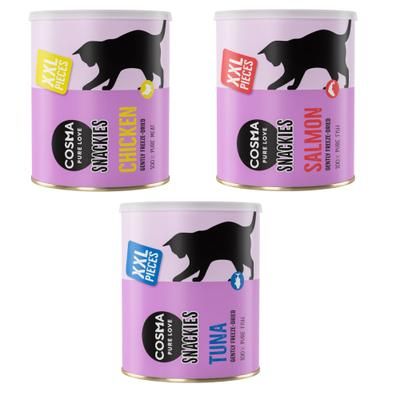 Multipack Risparmio! 3 x Cosma Snackies XXL Maxi Tube Snack per gatti - Mix 2: Pollo, Tonno, Salmone (530 g)