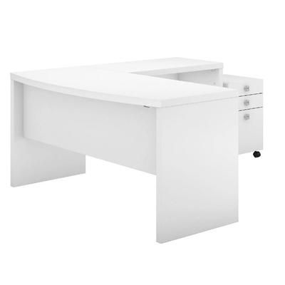 Bush Business Furniture Echo L Shaped Bow Front Desk with Mobile File Cabinet in Pure White - ECH007PW