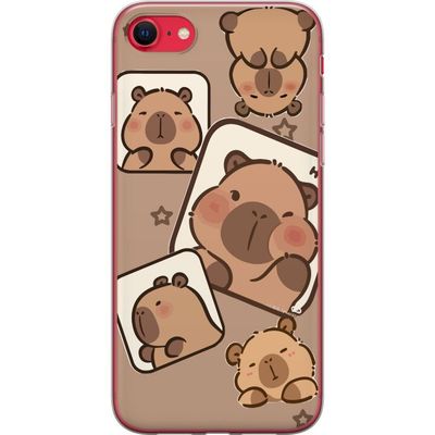 Kompatibelt Mobildeksel til Apple iPhone 8 Capybara Ramme Venner Lekfullt design med små capybarer i ruter med stjerner og beige bakgrunn.