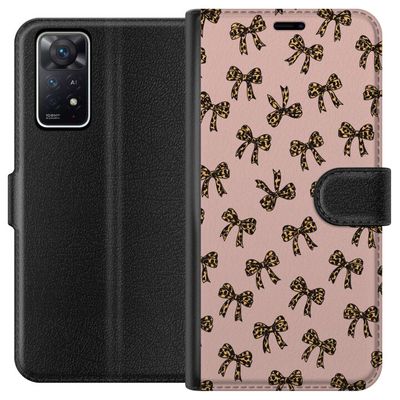 Kompatibelt Lommeboketui til Xiaomi Redmi Note 11 Pro 5G Leopardprint sløyfer rosa bakgrunn mote jentete søt retro mønster stilfull dekor