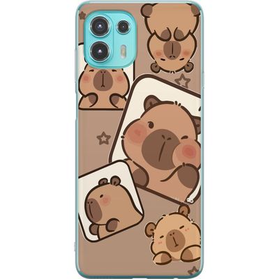 Kompatibelt Mobildeksel til Motorola Edge 20 Lite Capybara Ramme Venner Lekfullt design med små capybarer i ruter med stjerner og beige bakgrunn.