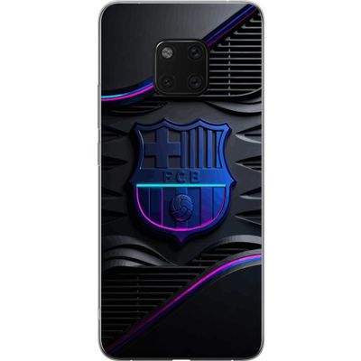 Kompatibelt Mobildeksel til Huawei Mate 20 Pro FC Barcelonas emblem i neonblått og rosa med futuristisk metallfølelse
