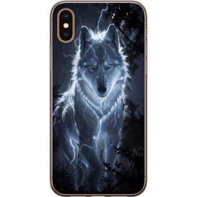 Kompatibelt Mobildeksel til Apple iPhone X Hvit ulv omgitt av lyn i en mørk skog med dramatisk nattfølelse