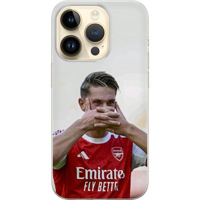 Kompatibelt Mobildeksel til Apple iPhone 14 Pro Martin Ødegaard kunst - Nærbilde illustrasjon i Arsenal drakt