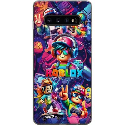 Kompatibel Mobilcover til Samsung Galaxy S10 Farverig Roblox gaming gruppe med hovedtelefoner og neonfarver til børn og spilinteresserede