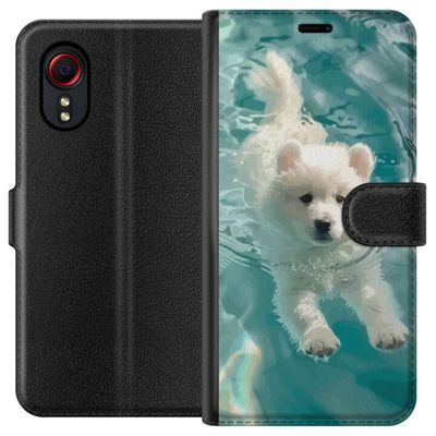 Kompatibelt Lommeboketui til Samsung Galaxy Xcover 5 Valp i Vann Hvit Hund Svømmebasseng Blå Turkis Sommermotiver Søt Kjæledyr Illustrasjon Design Ku