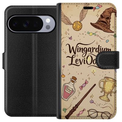 Kompatibelt Lommeboketui til Google Pixel 10 Pro XL Harry Potter Wingardium Leviosa illustrasjon - magisk Harry Potter tema med trollstav, Snitch og