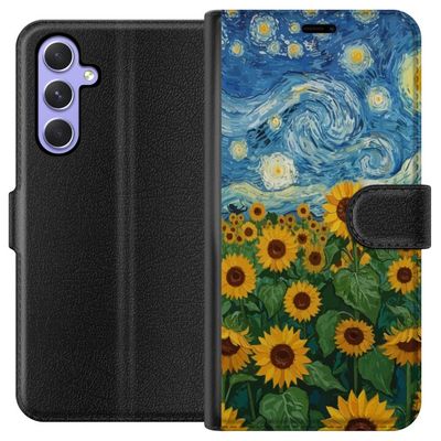Kompatibelt Lommeboketui til Samsung Galaxy A54 Solsikkefelt Kunst - Van Gogh inspirert maleri med stjernehimmel