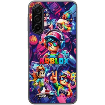 Kompatibel Mobilcover til Samsung Galaxy A17 5G Farverig Roblox gaming gruppe med hovedtelefoner og neonfarver til børn og spilinteresserede