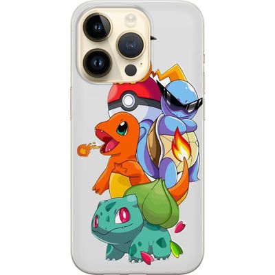 Kompatibelt Mobildeksel til Apple iPhone 14 Pro Pokémon Pikachu Charmander Squirtle Bulbasaur – fargerik Pokémon-stabelillustrasjon med fire populære