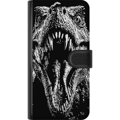 Kompatibelt Lommeboketui til Samsung Galaxy A16 5G T-Rex brølende dinosaur episk svart-hvit urtidsdyr intenst brøl monster kunst illustrasjon plakat