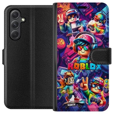 Kompatibel Tegnebogsetui til Samsung Galaxy A05s Farverig Roblox gaming gruppe med hovedtelefoner og neonfarver til børn og spilinteresserede