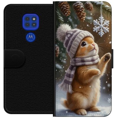 Kompatibelt Lommeboketui til Motorola Moto G9 Play Vinterkanin med lue og skjerf beundrer sjarmerende snøfnugg vinterscene fylt med julestemning