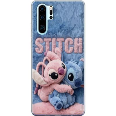 Kompatibelt Mobildeksel til Huawei P30 Pro Fluffy Stitch og Angel omfavner på en myk pelsflate med pastellfarger som skaper en varm koselig følelse,