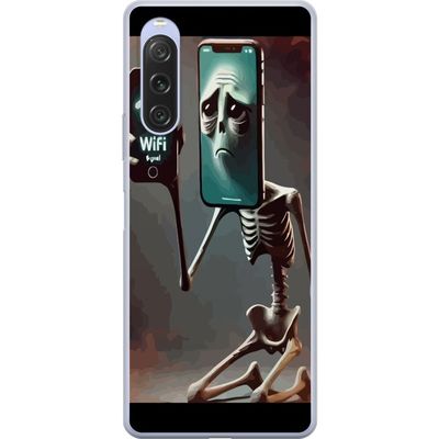 Kompatibelt Mobilskal till Sony Xperia 10 V Italiensk hjärnsmitta motiv - Skelett med mobiltelefon och svagt WiFi i unik design