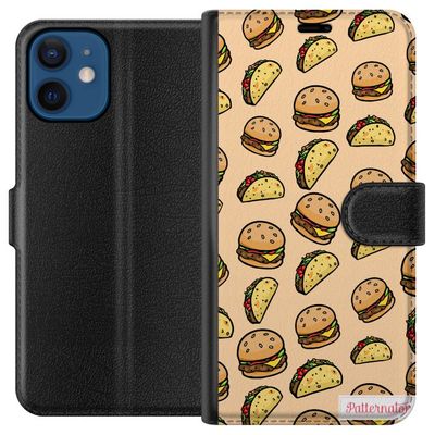 Kompatibelt Lommeboketui til Apple iPhone 12 Fargerik tegneserie design med hamburgere, tacos, smeltet ost, salat, sprø skall og morsomme figurer i e