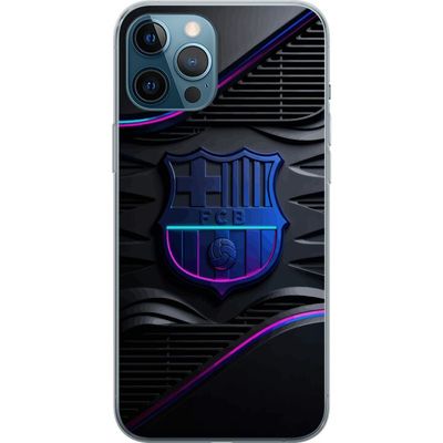 Kompatibelt Mobildeksel til Apple iPhone 12 Pro Max FC Barcelona-emblem i neonblått og rosa med futuristisk metallfølelse